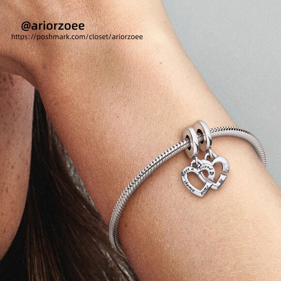 Pandora Linked Sister Hearts Split Dangle Charm - Picture 5 of 6